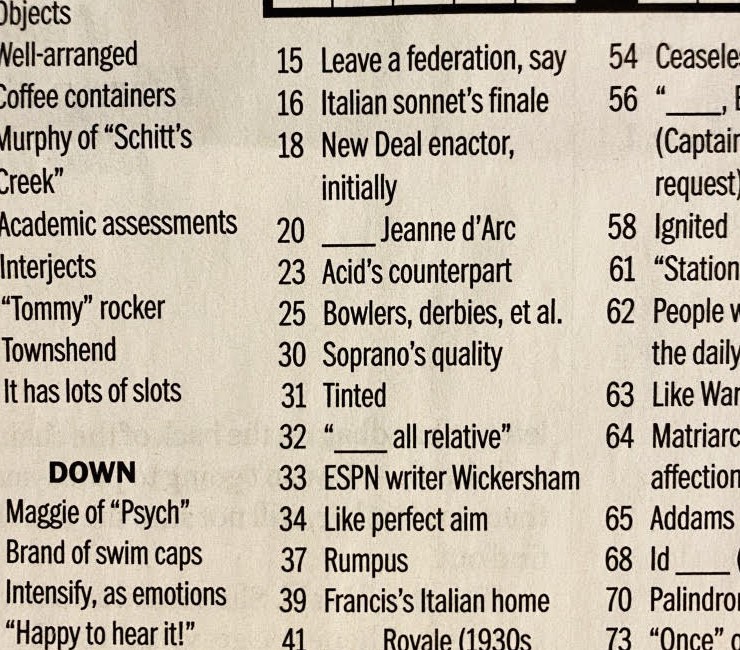 Washington Post crossword puzzle featuring Seth Wickersham